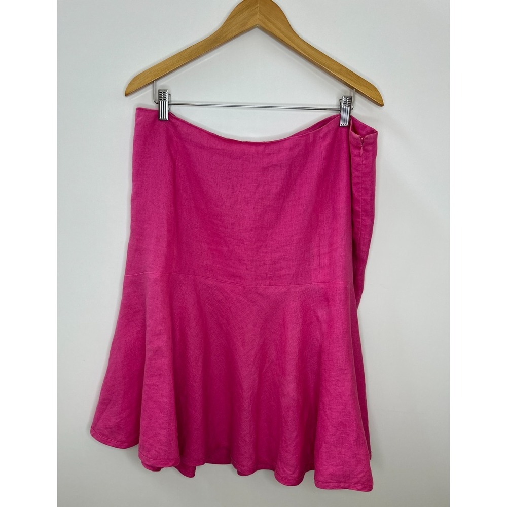 Lauren Ralph Lauren Pink 100% Linen Flounce Hem Skirt Sz 14 A-Line Flare Preppy - Picture 12 of 12
